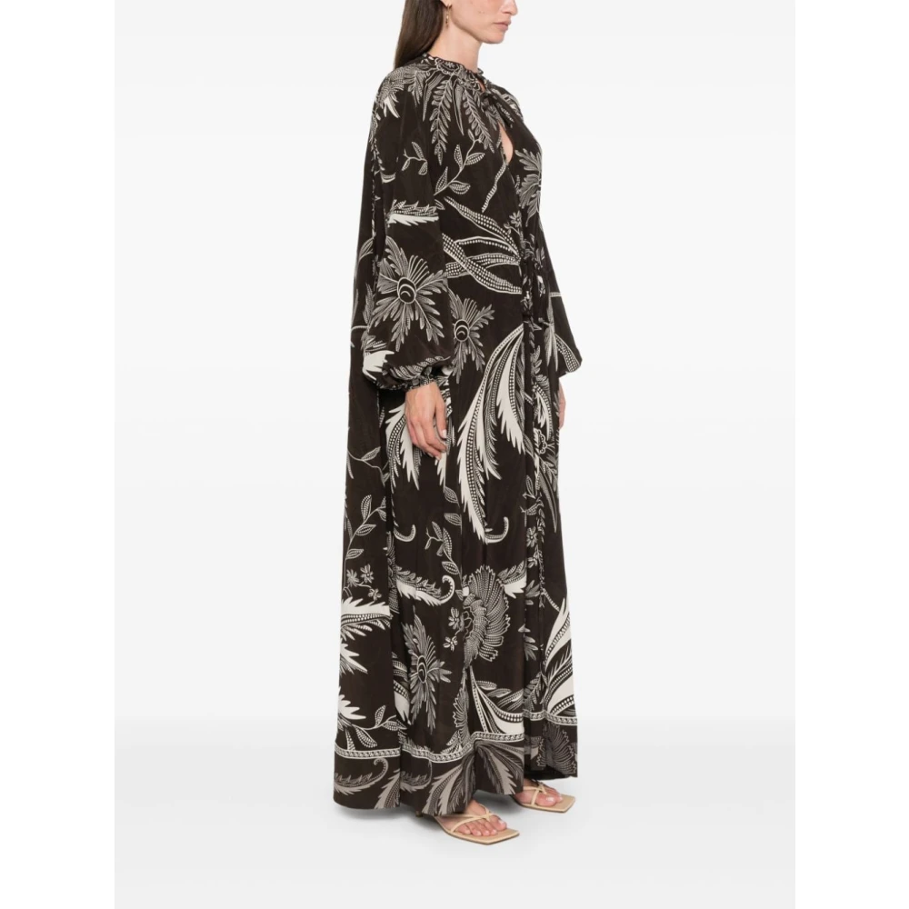 F.r.s For Restless Sleepers Zijden jurk met botanische print Brown Dames