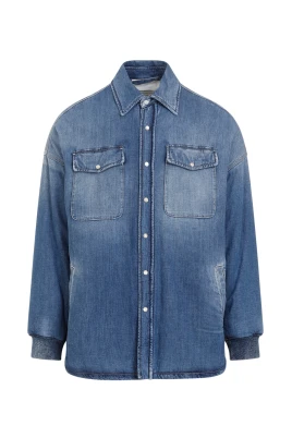 Quiltad Denim Skjorta Blå Tvättad