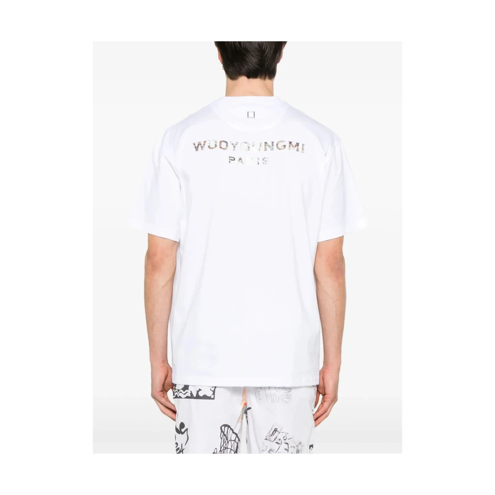 Wooyoungmi Wit Crew Neck Logo Patch T-shirt White Heren