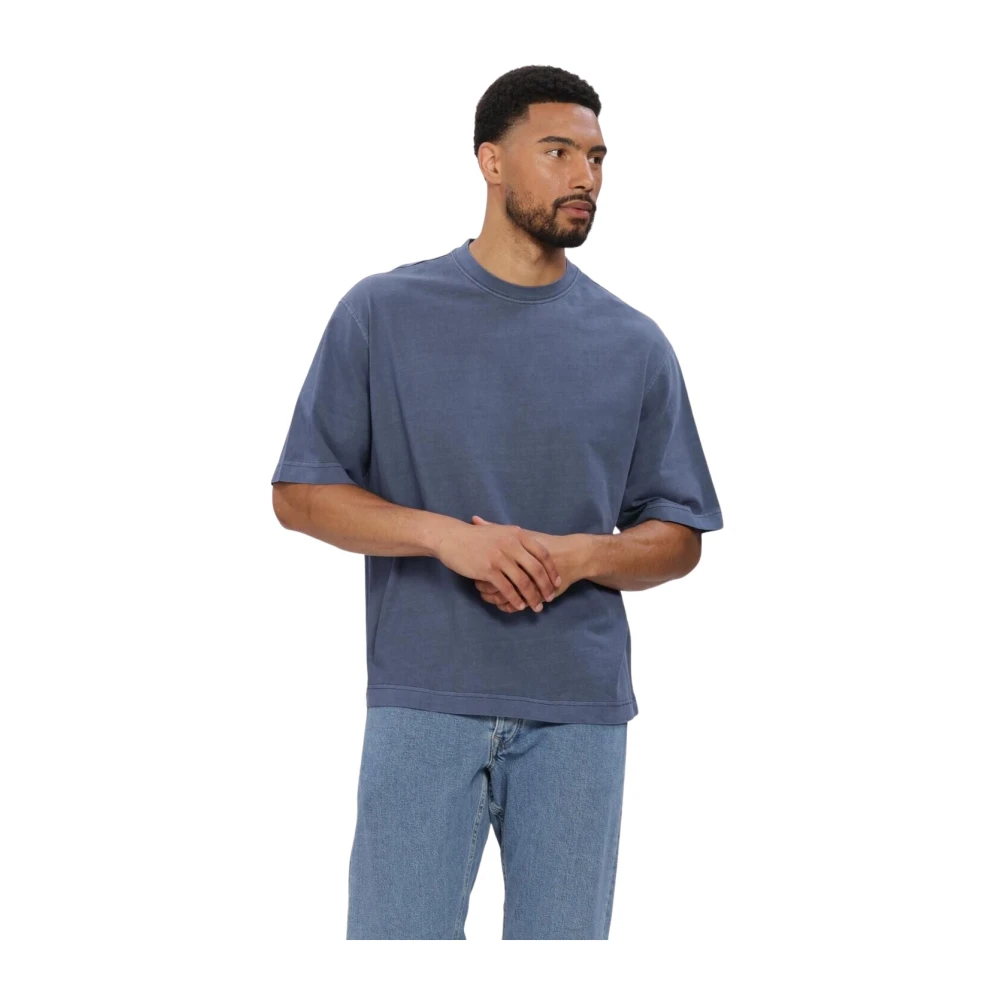 Selected Herren Blau Ausgewähltes Schweres T-Shirt In Mit Waschung - Bild 5