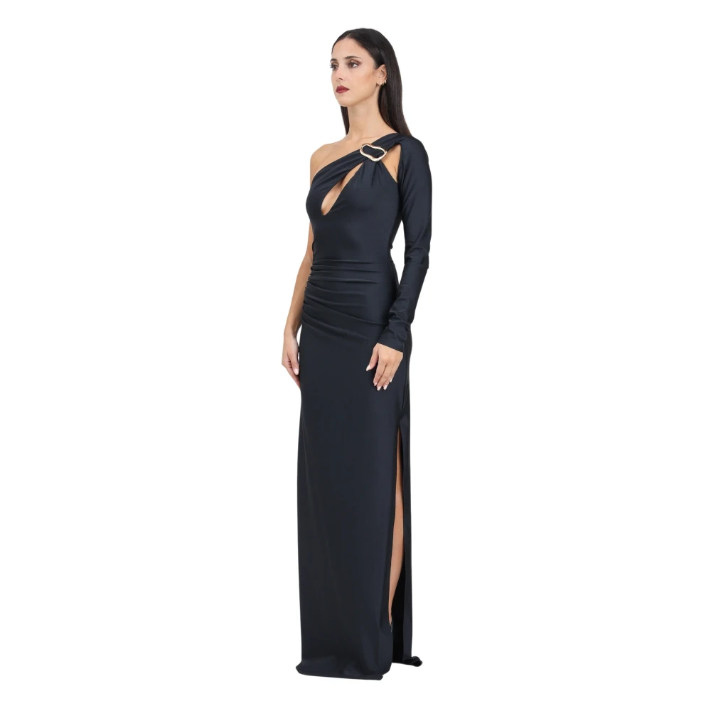 Amen Zwarte One-Shoulder Lange Jurk met Cut-Out Detail Black Dames