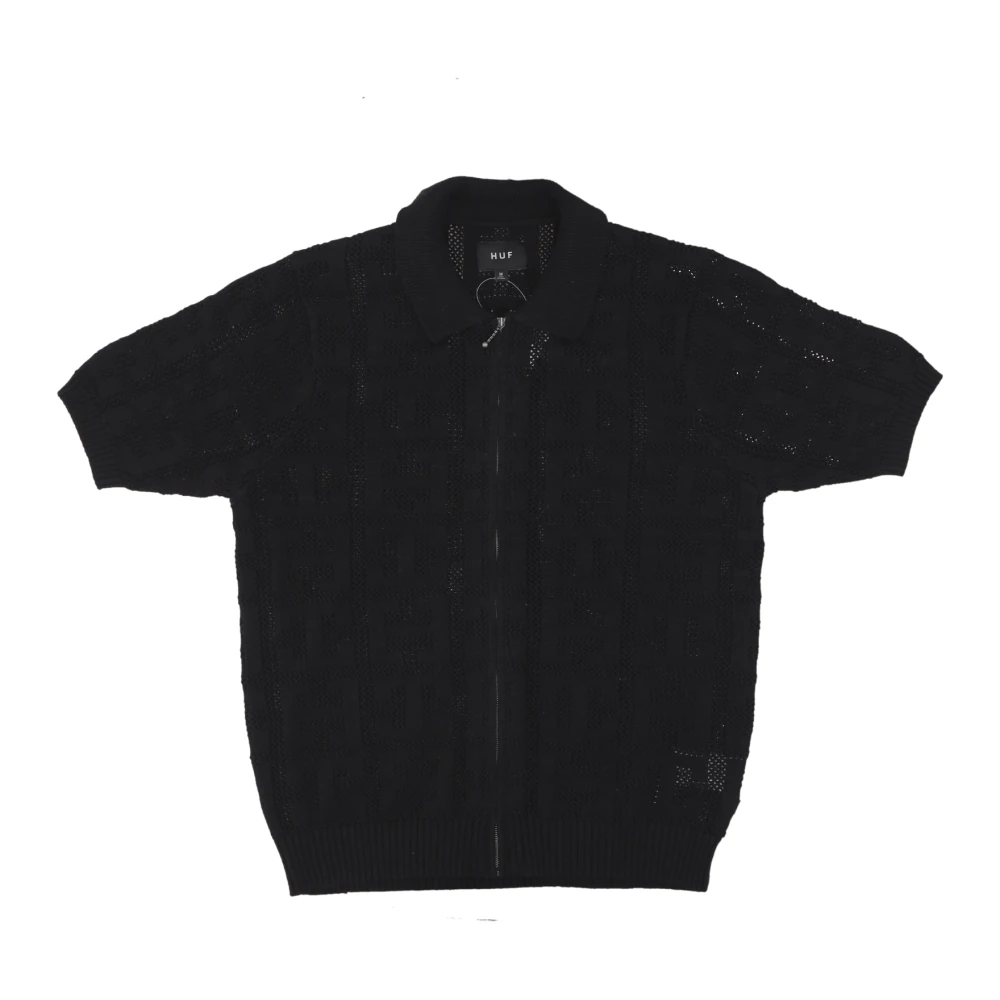 HUF Monogram Jacquard Zip Polo Sweater Black Heren