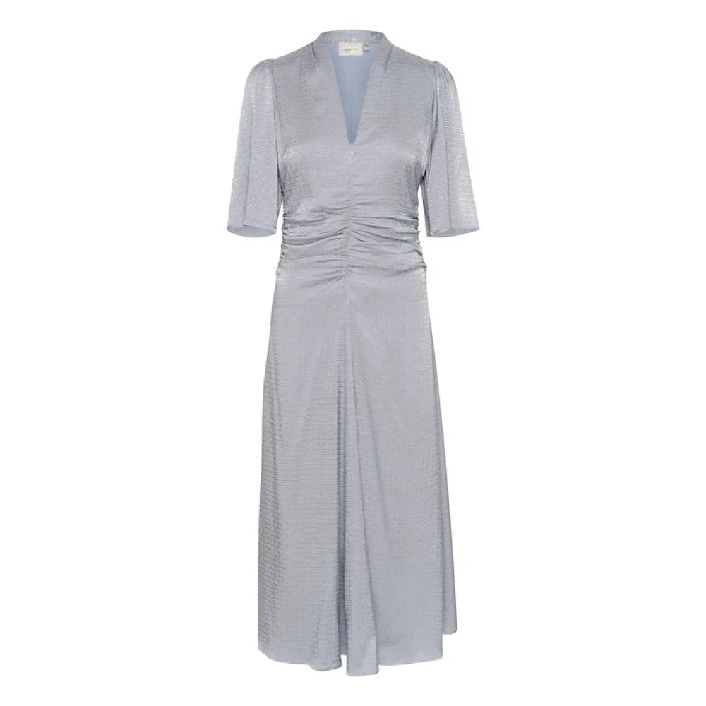 Gestuz Donna Blu Abito Midi In Raso Con Maniche Fluide