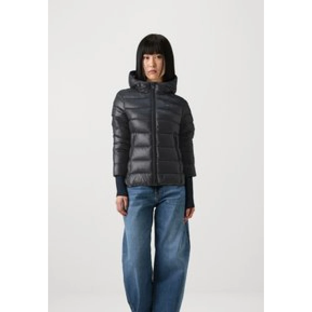 Blauer Dames gewatteerde jas met capuchon Black Dames
