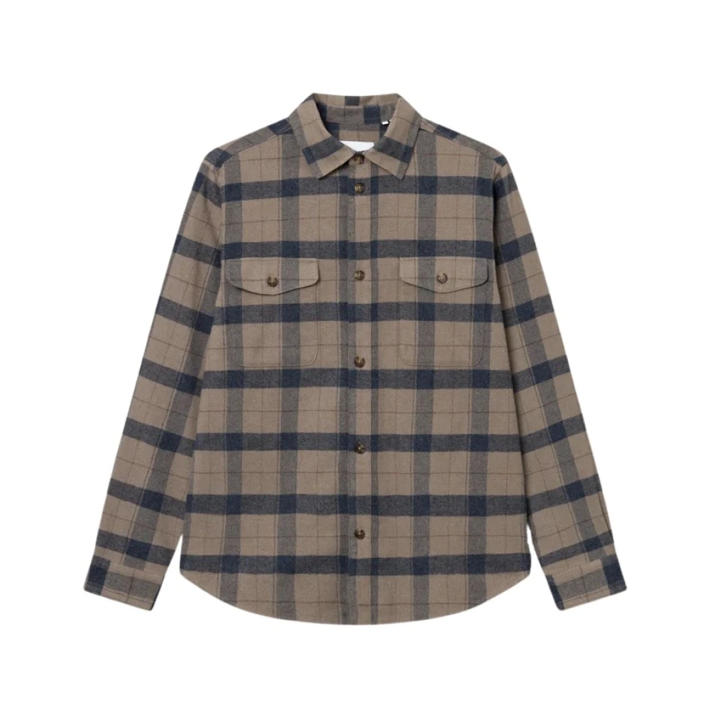 Les Deux Geruite Flanellen Overhemd Desert Taupe Navy Brown Heren