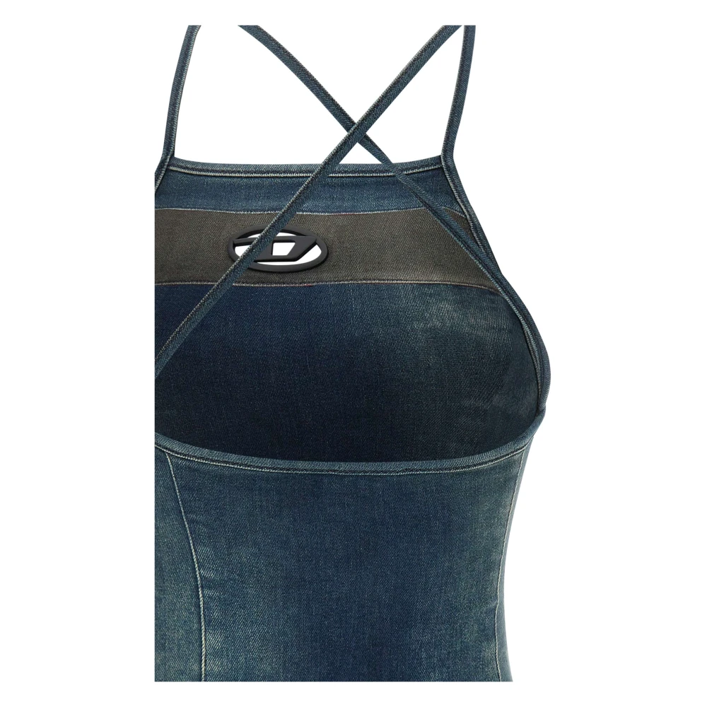 Diesel Blauwe Denim Stretch Katoenen Top Blue Dames