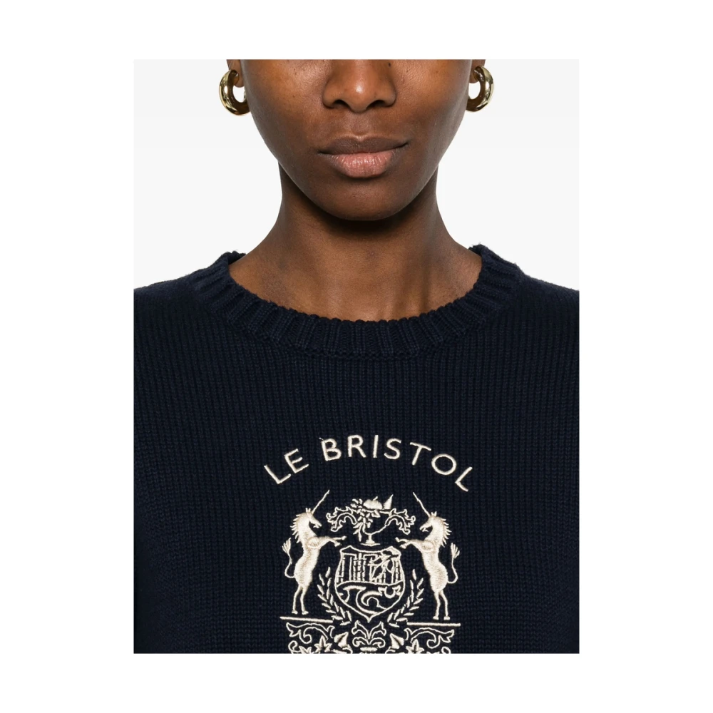 Sporty & Rich Navy Blue Crew Neck Sweater Blue Dames