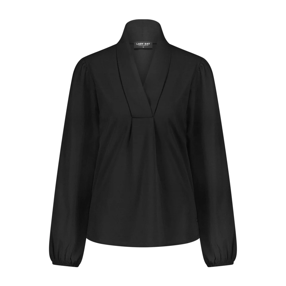 Lady Day Naomi V-hals Blouse Pofmouw Black Dames