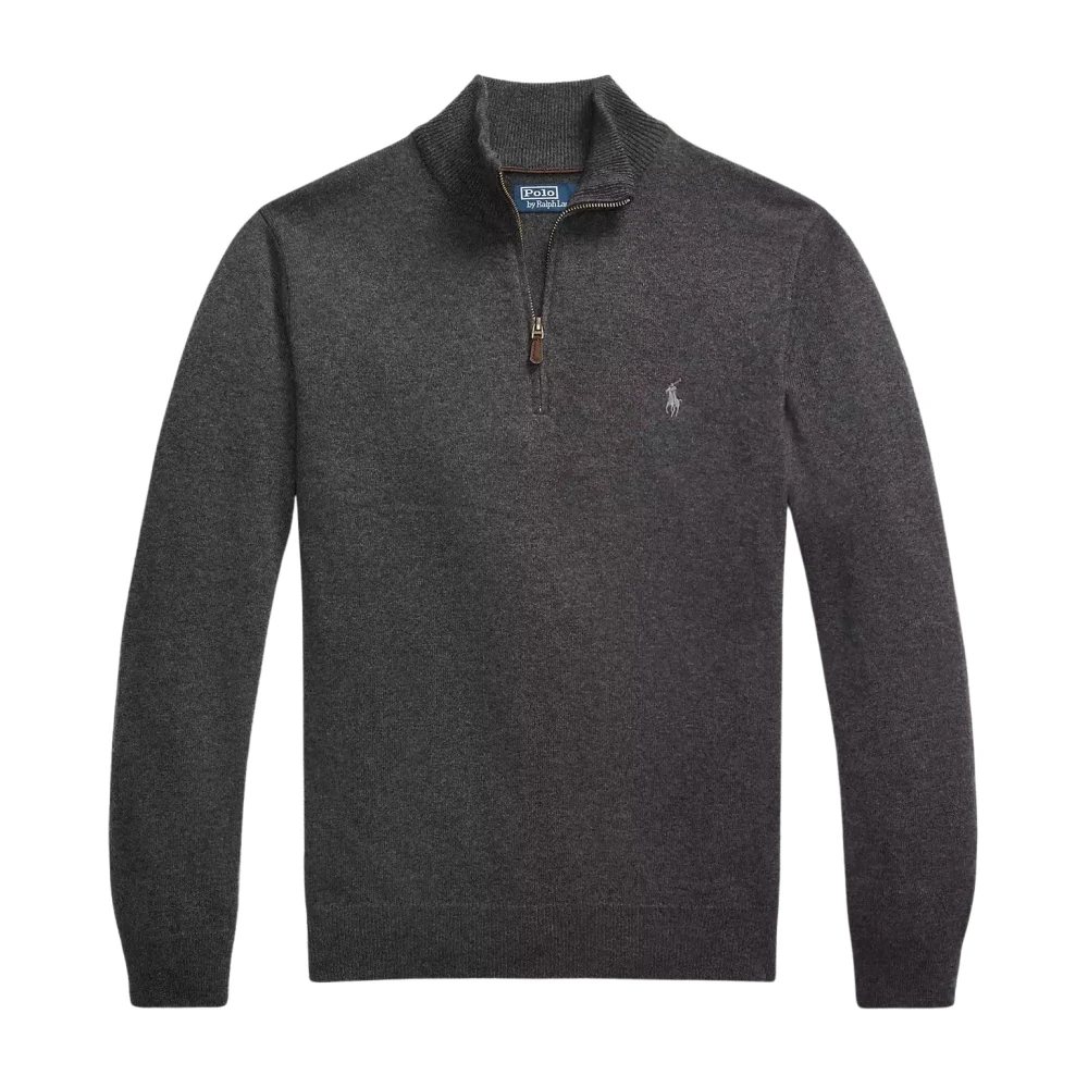 Ralph Lauren Wollen grijze trui met rits en logo Gray Heren