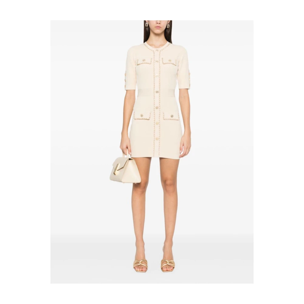 Elisabetta Franchi Crème Honingraatsteek Mini Jurk Beige Dames