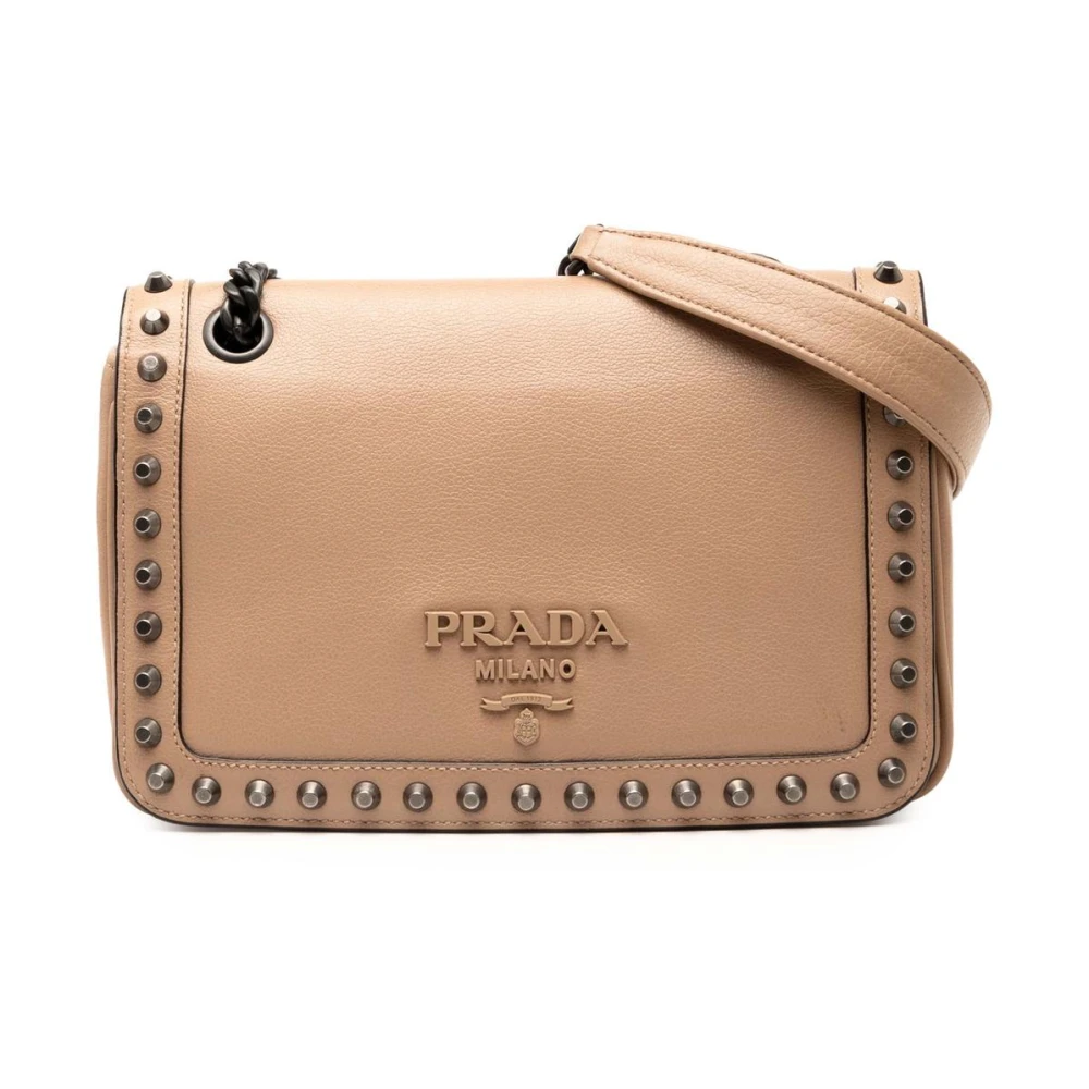 Prada Vintage Women's Brown Pre-Owned Studded Leather Shoulder Bag