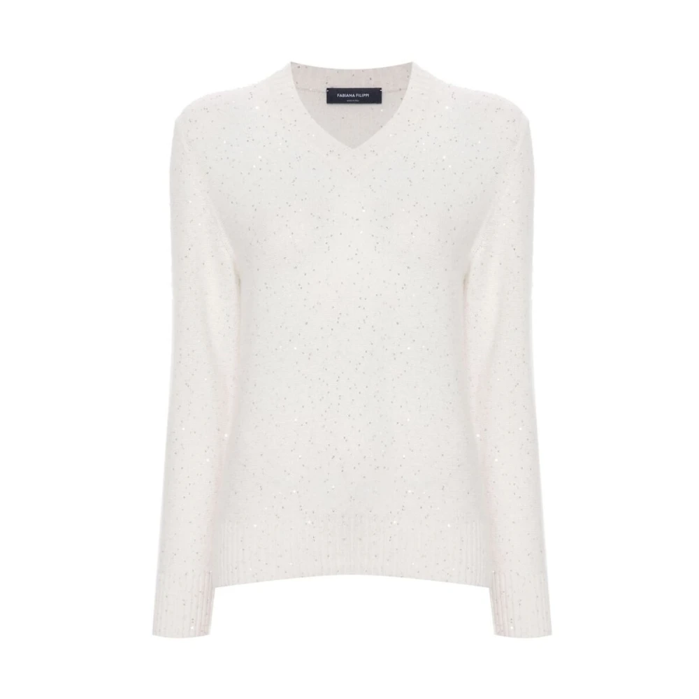 Fabiana Filippi Witte Pailletten Versierde Gebreide Trui White Dames
