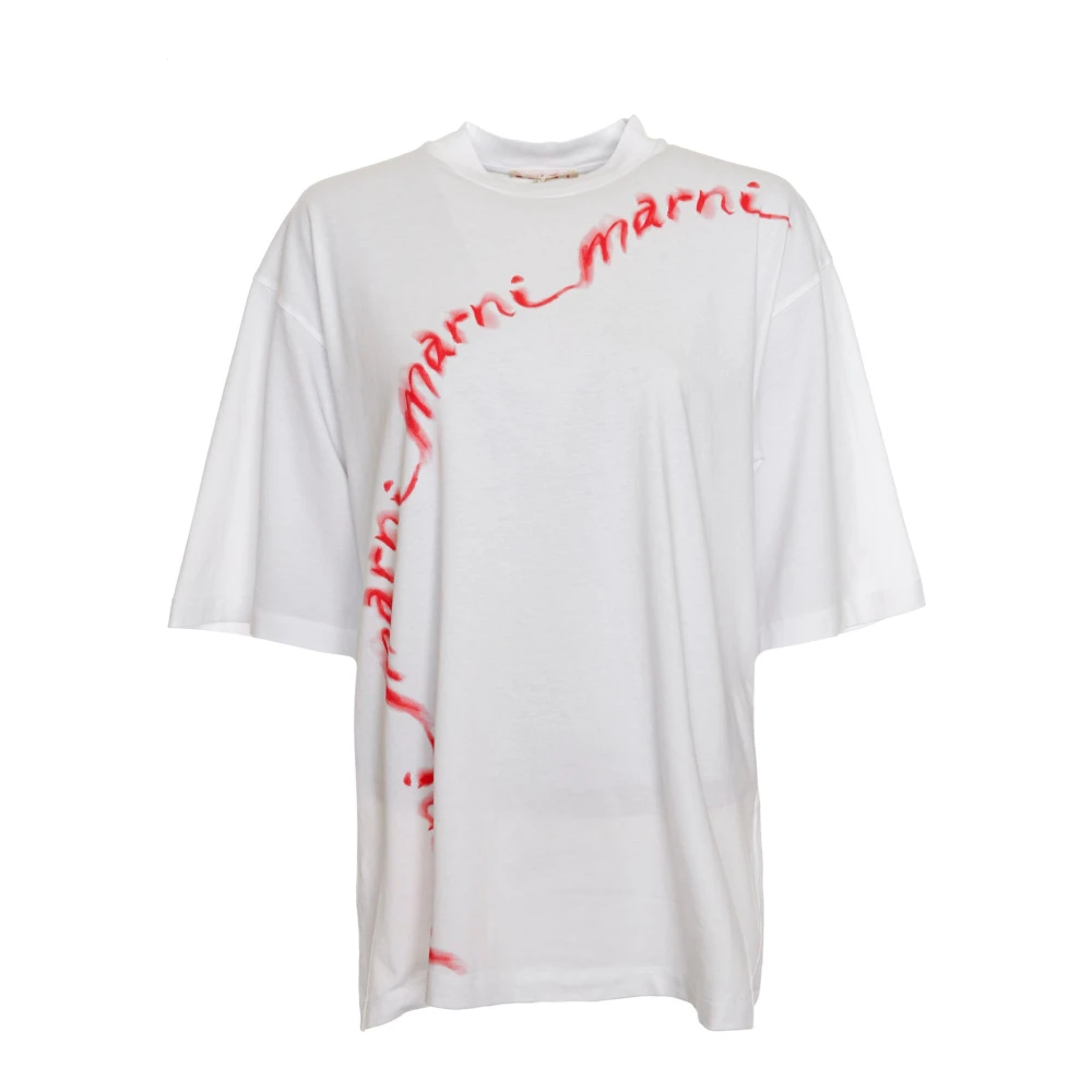 Marni Rib T-shirt met Oversized Schouders White