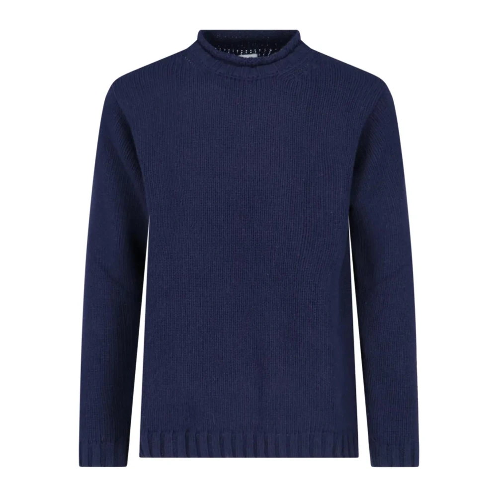 C.P. Company Geribbelde Crewneck Sweater Geborduurd Logo Box Fit Blue Heren