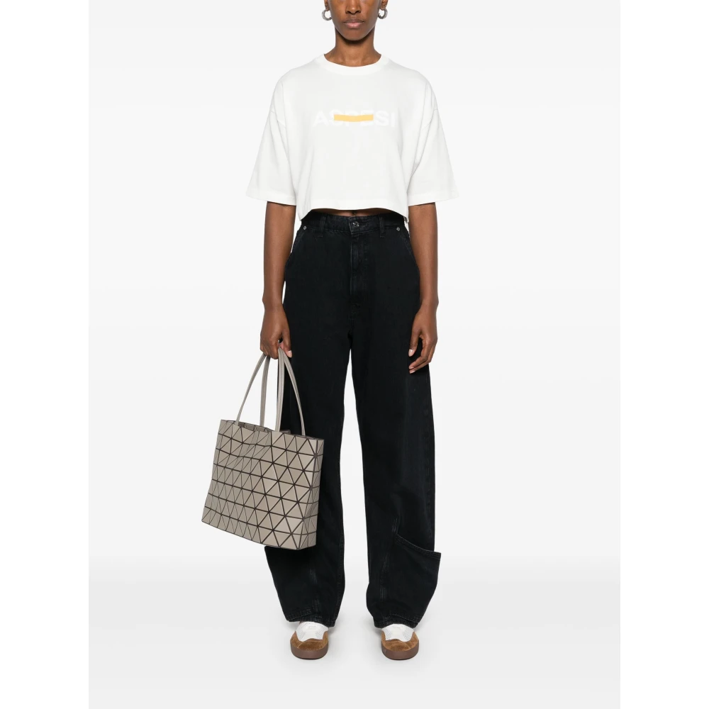 Aspesi Logo Print Cropped T-Shirt Beige Dames