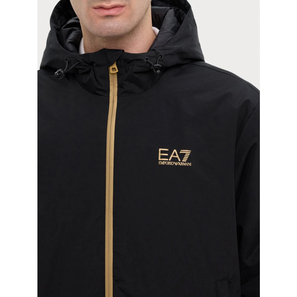 Emporio Armani EA7 Zwarte Technische Stof Logo Jas Black Heren