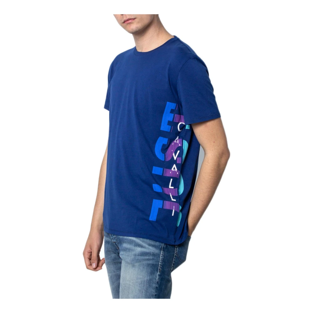 Just Cavalli Blauwe Print Ronde Hals T-shirt Blue Heren