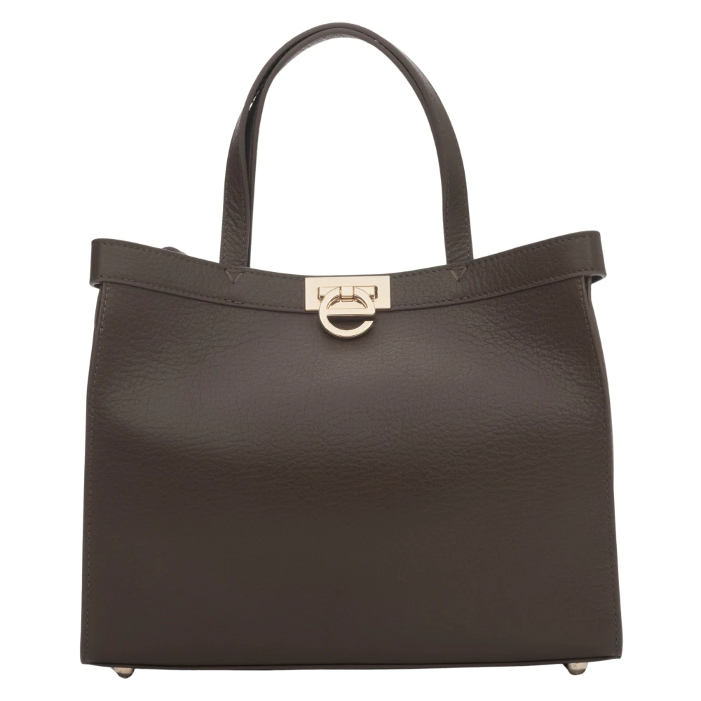 Estro Women's Brown Shopping Bags, One Size, ’S Dark Mocha Leather Tote Bag With Gold Hardware Er00118898