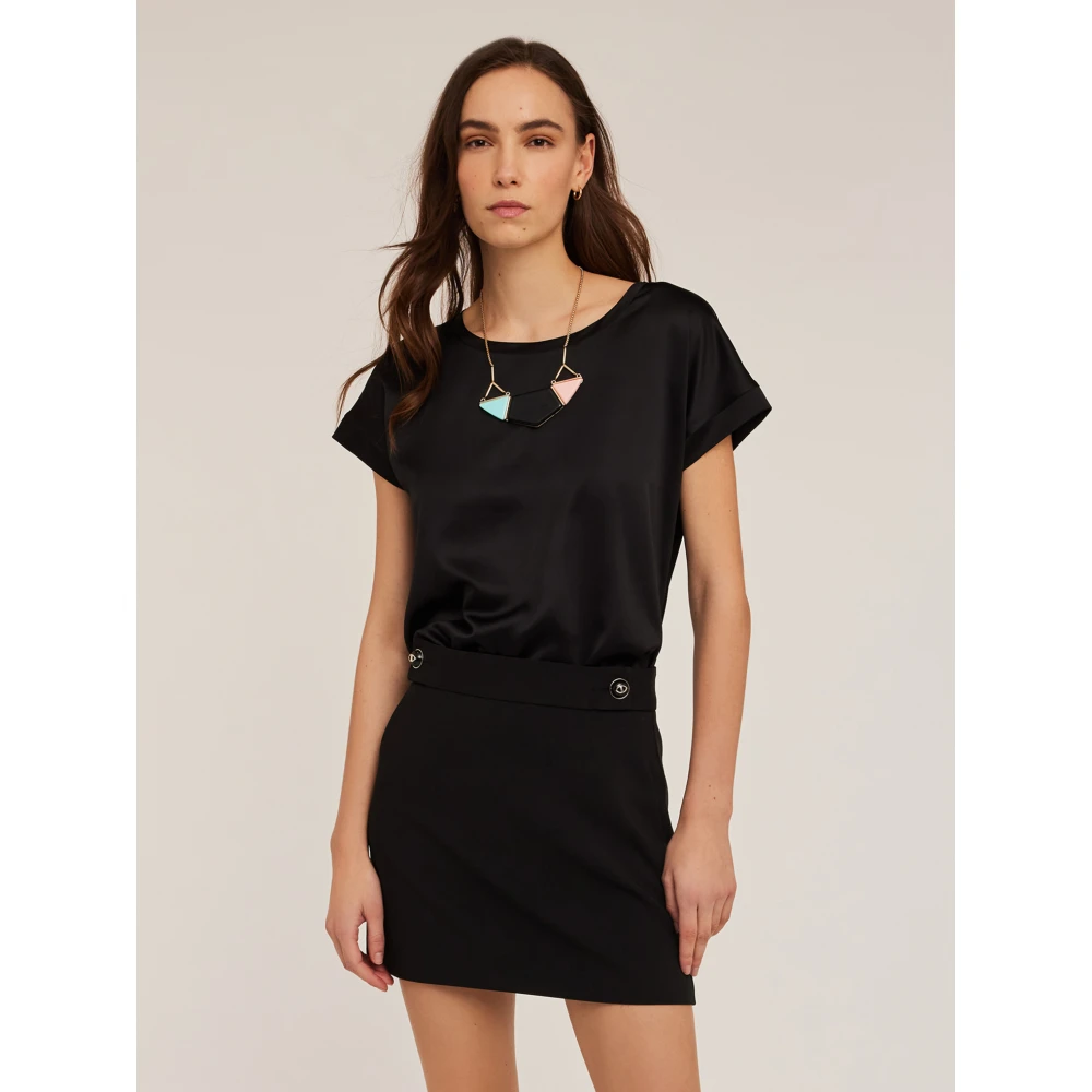 Motivi T-shirt gemaakt van twee verschillende materialen Black Dames