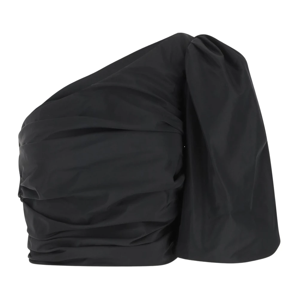 pinko Een-Schouder Taffeta Crop Top Zwart Black Dames
