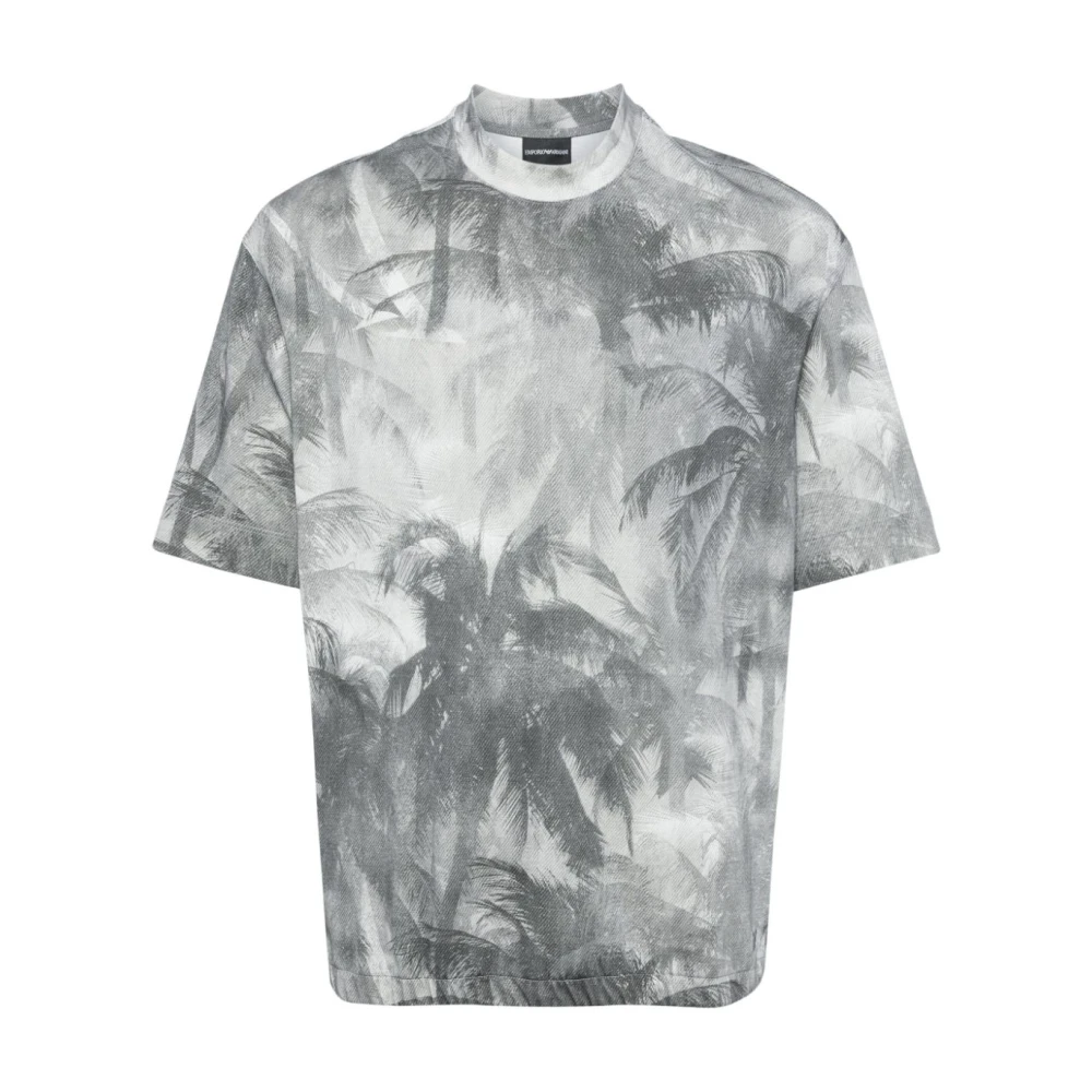 Emporio Armani Palmboomprint T-shirt Grijs Multicolor Heren
