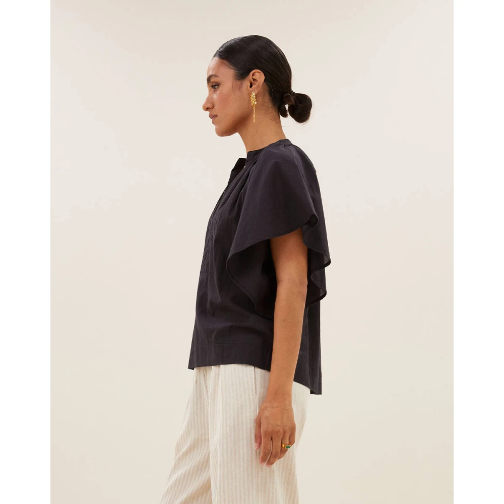 By-Bar Korte Mouw Vina Blouse Black Dames