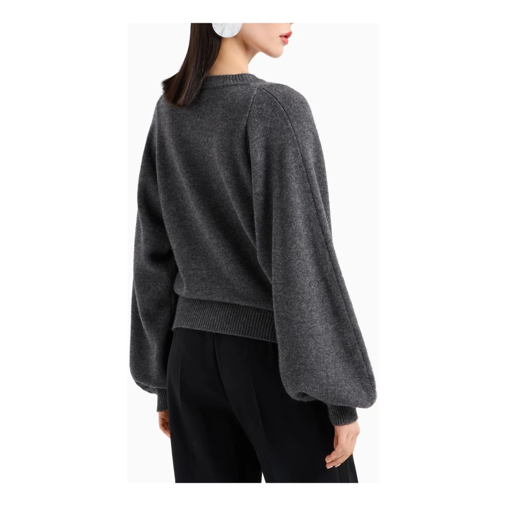Emporio Armani Geribbelde Trui Ronde Hals Lange Ballonmouw Gray Dames