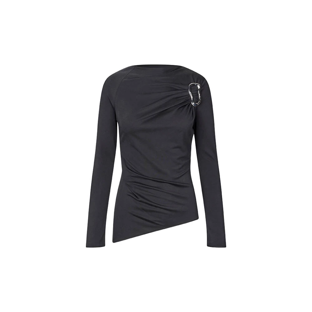 Stine Goya Zwarte longsleeve top met gesp Black Dames