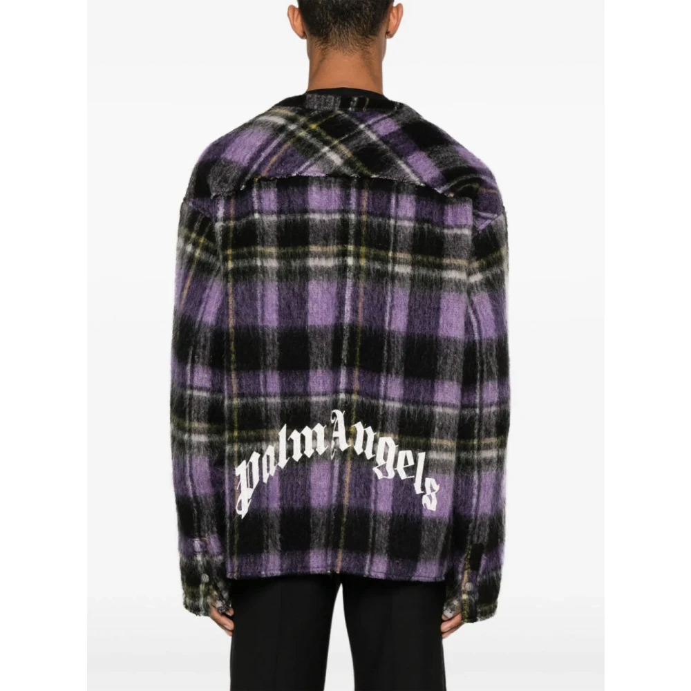 Palm Angels Paarse Geruite Overshirt Jas Purple Heren