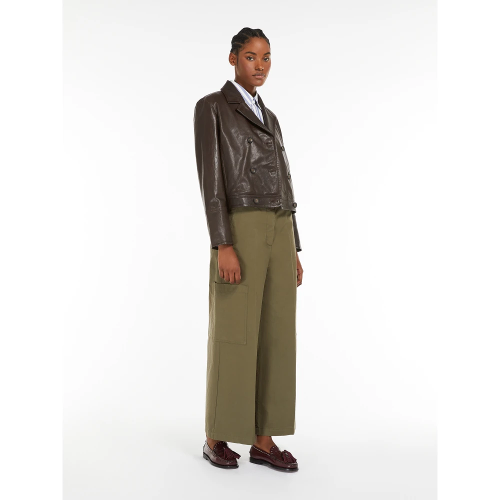 Max Mara Weekend Canvas Katoenen Broek Green Dames
