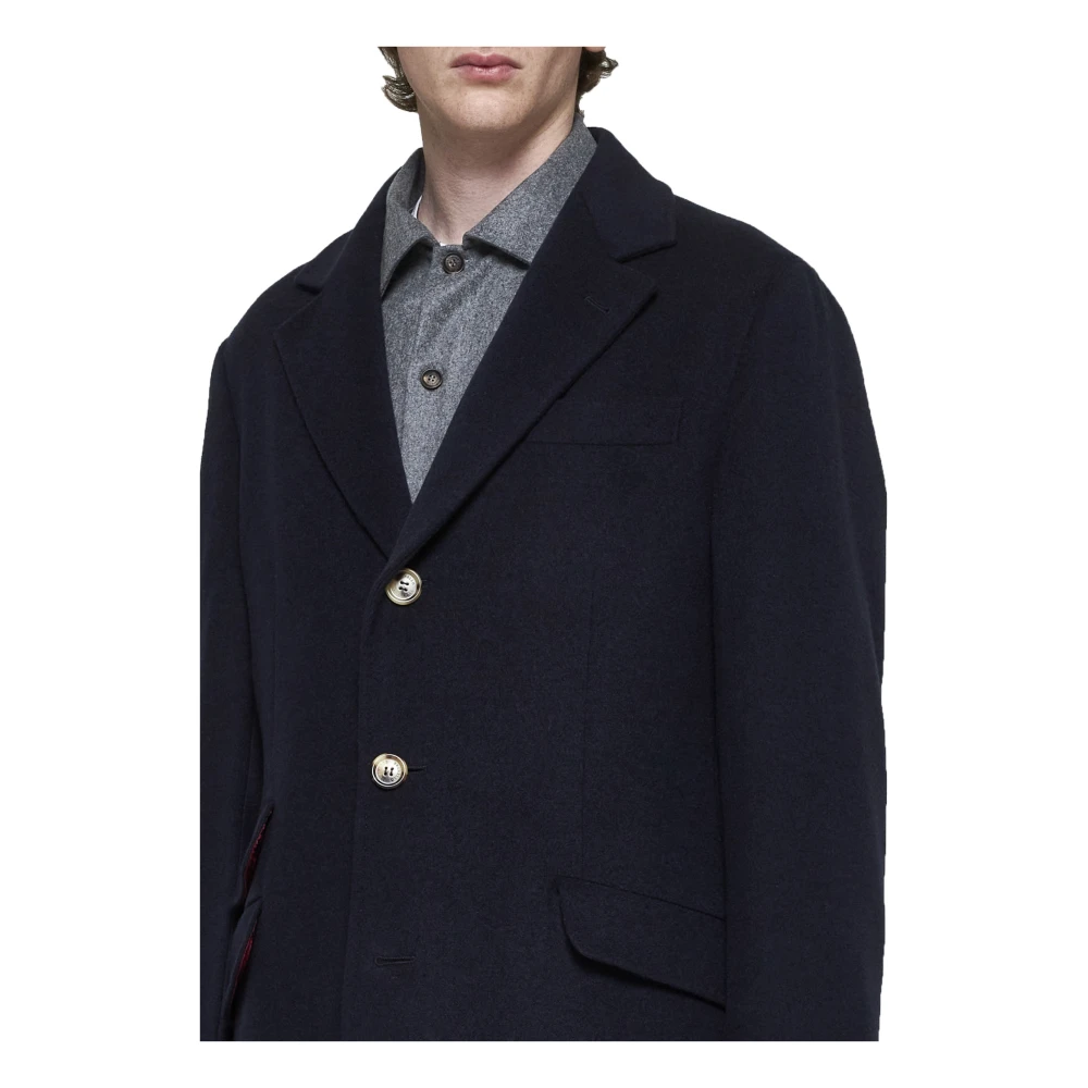 BRUNELLO CUCINELLI Navy Blue Cashmere Coat Blue Heren