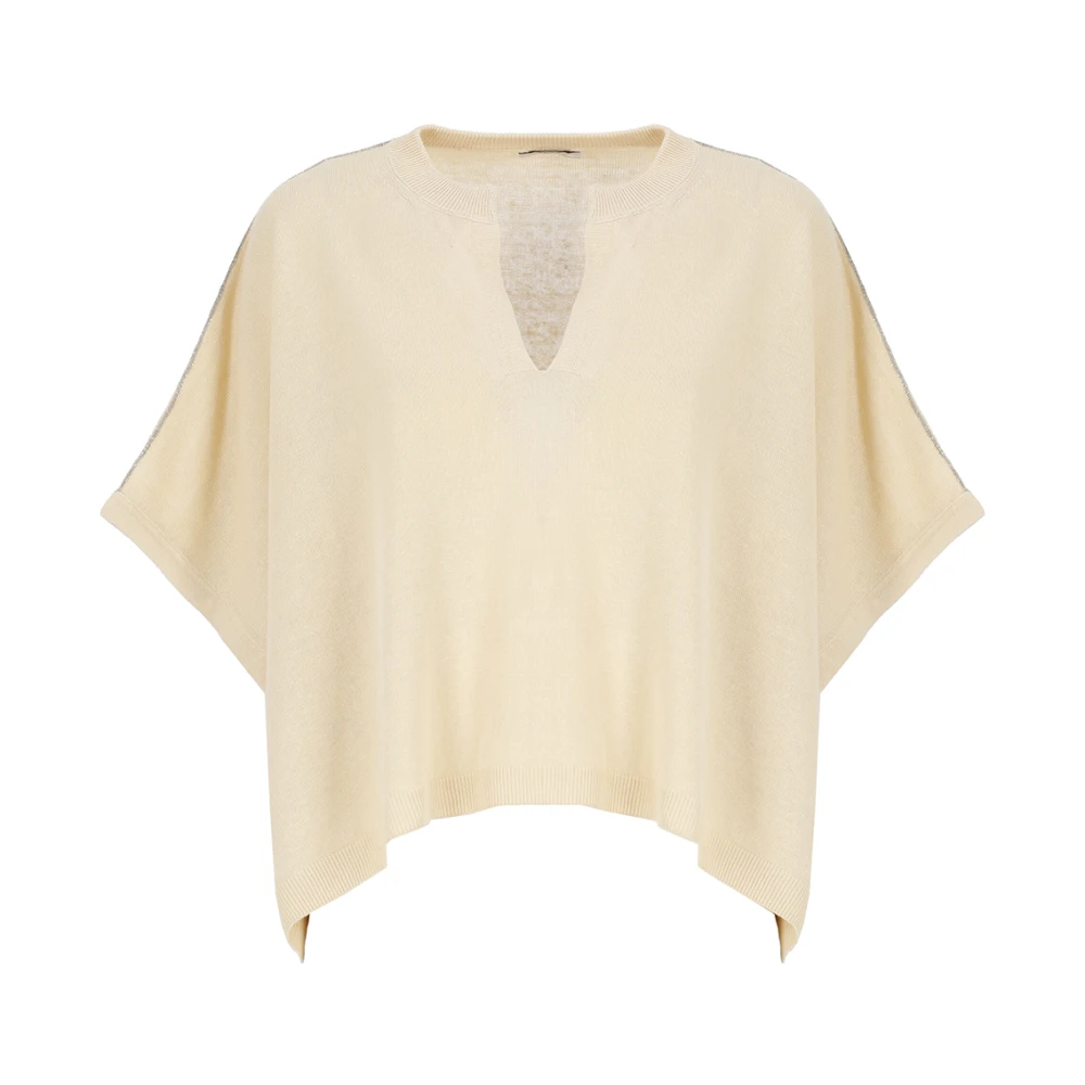 PESERICO Ivory Linen Blend V-Neck Sweater Beige Dames