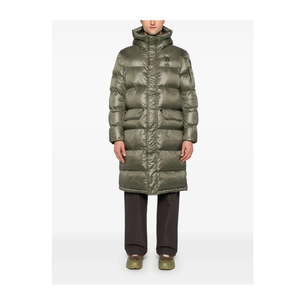 Blauer Gewatteerde Lange Jas met Capuchon Green Heren