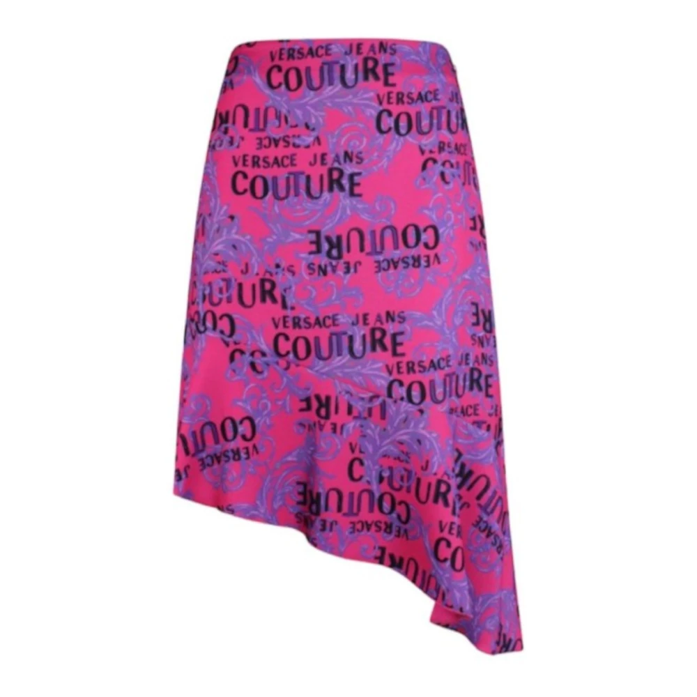 Versace Jeans Couture Barock Logo Print Fuchsia/Violet Midi Kjol - Storlek 42 Purple, Dam