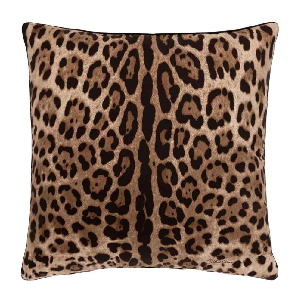 Dolce & Gabbana Lyxig Silkeskudde med Panther Print Brown, Dam