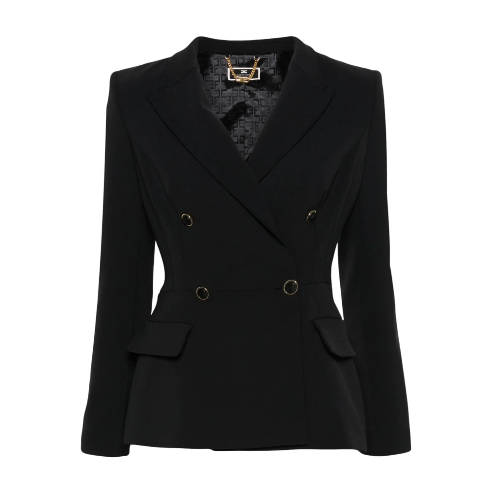 Elisabetta Franchi Zwarte Double-Breasted Blazer Black Dames