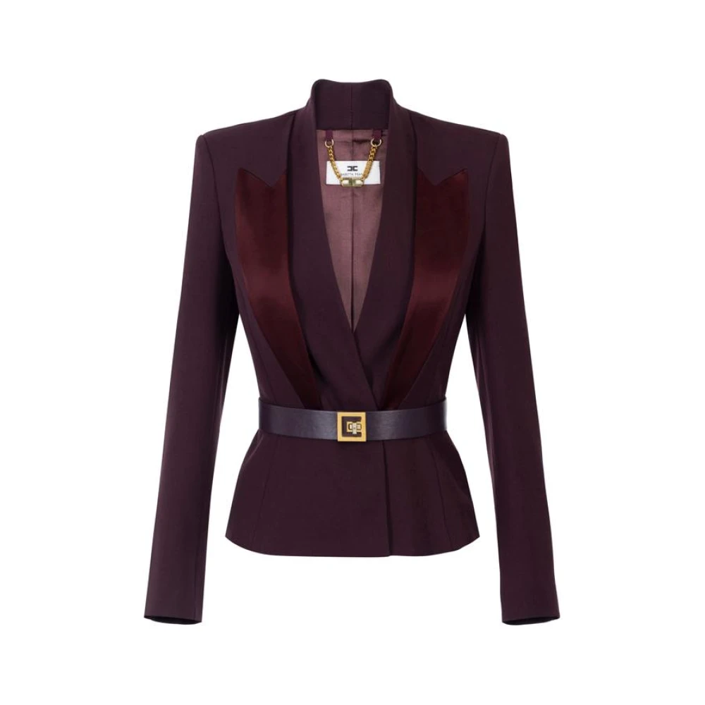 Elisabetta Franchi Women's Brown Crepe Jacket With Satin Lapels - Blazers - L - Jackets
