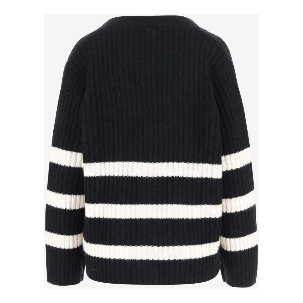 allude Gestreepte wollen V-hals Cardigan Black Dames