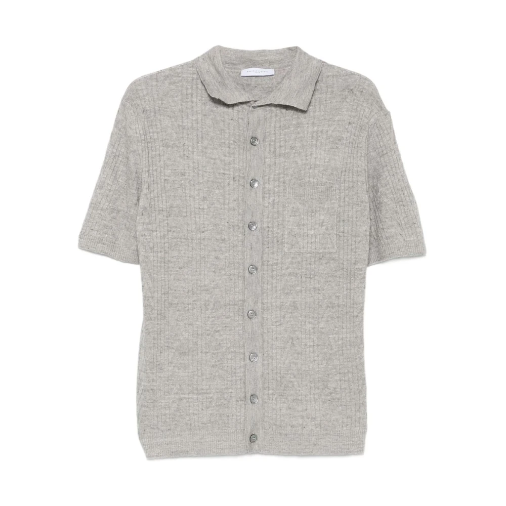 Daniele Fiesoli Men's Gray Ribbed Knit Polo - Cardigans - M - Knitwear