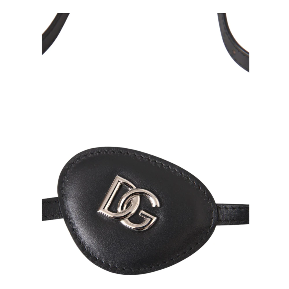Dolce & Gabbana Metalen Logo Ooglapje Zwart Leer Black Dames
