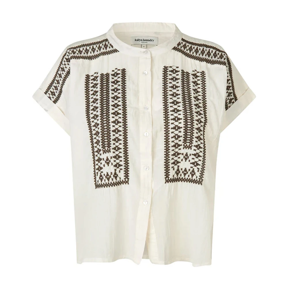 Lollys Laundry Geborduurd overhemd met donkerbruine details Beige Dames