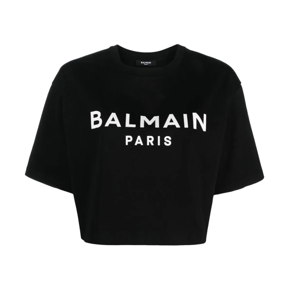 Balmain Roze Logo Print T-shirts en Polos Black Dames