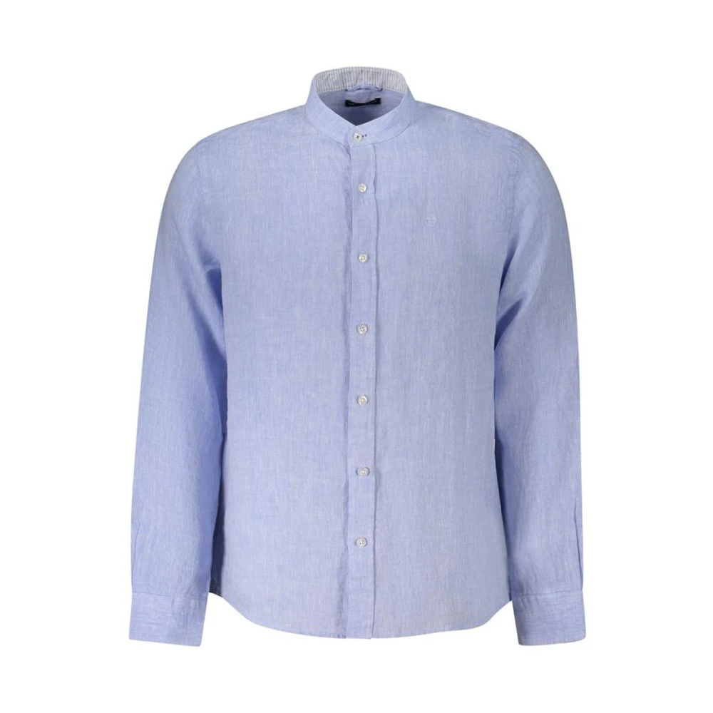 North Sails Men's Blue Linen Shirt With Korean Collar