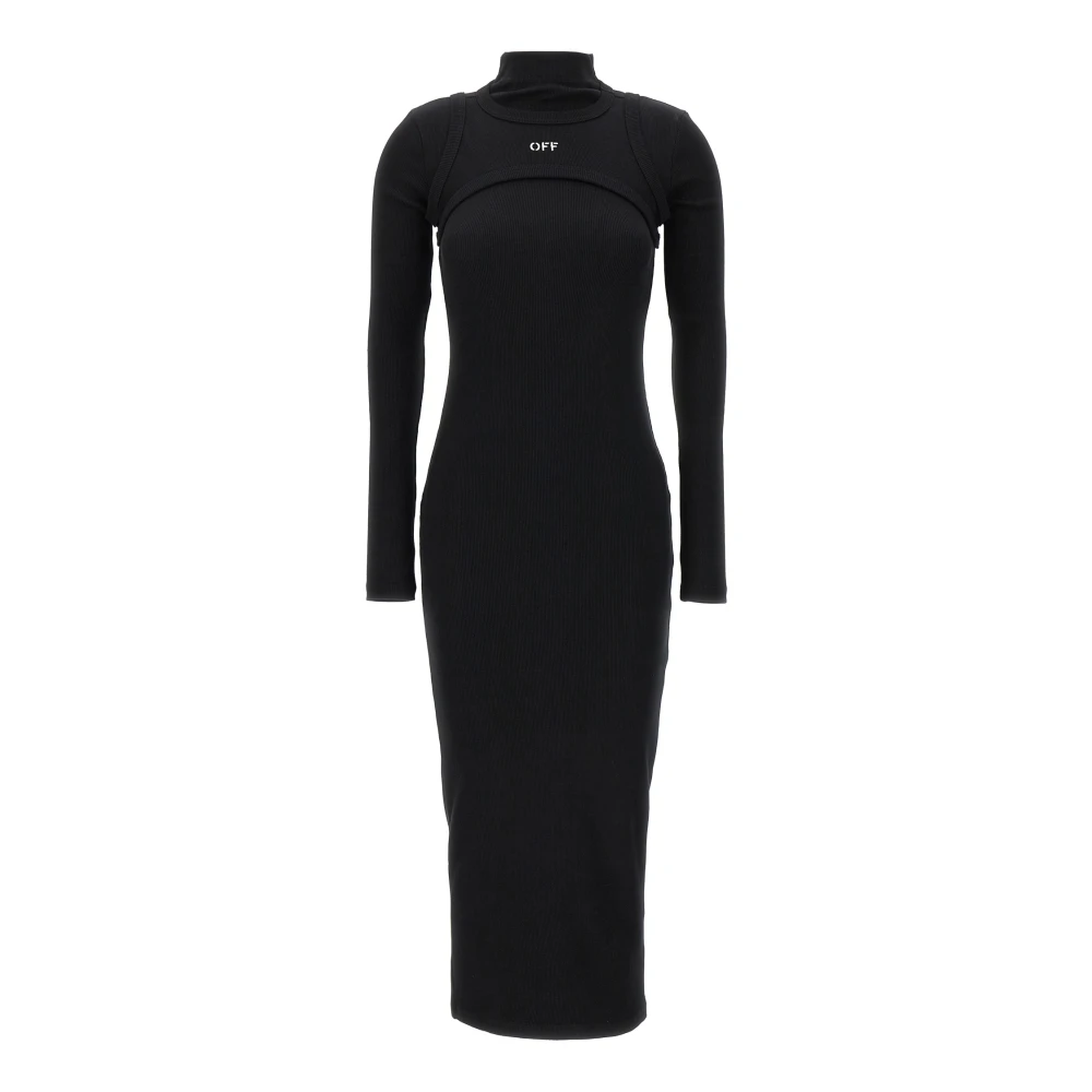 Off White Black Midi Dresses, Female, Xs, Off Stamp Rib Round Long Dress
