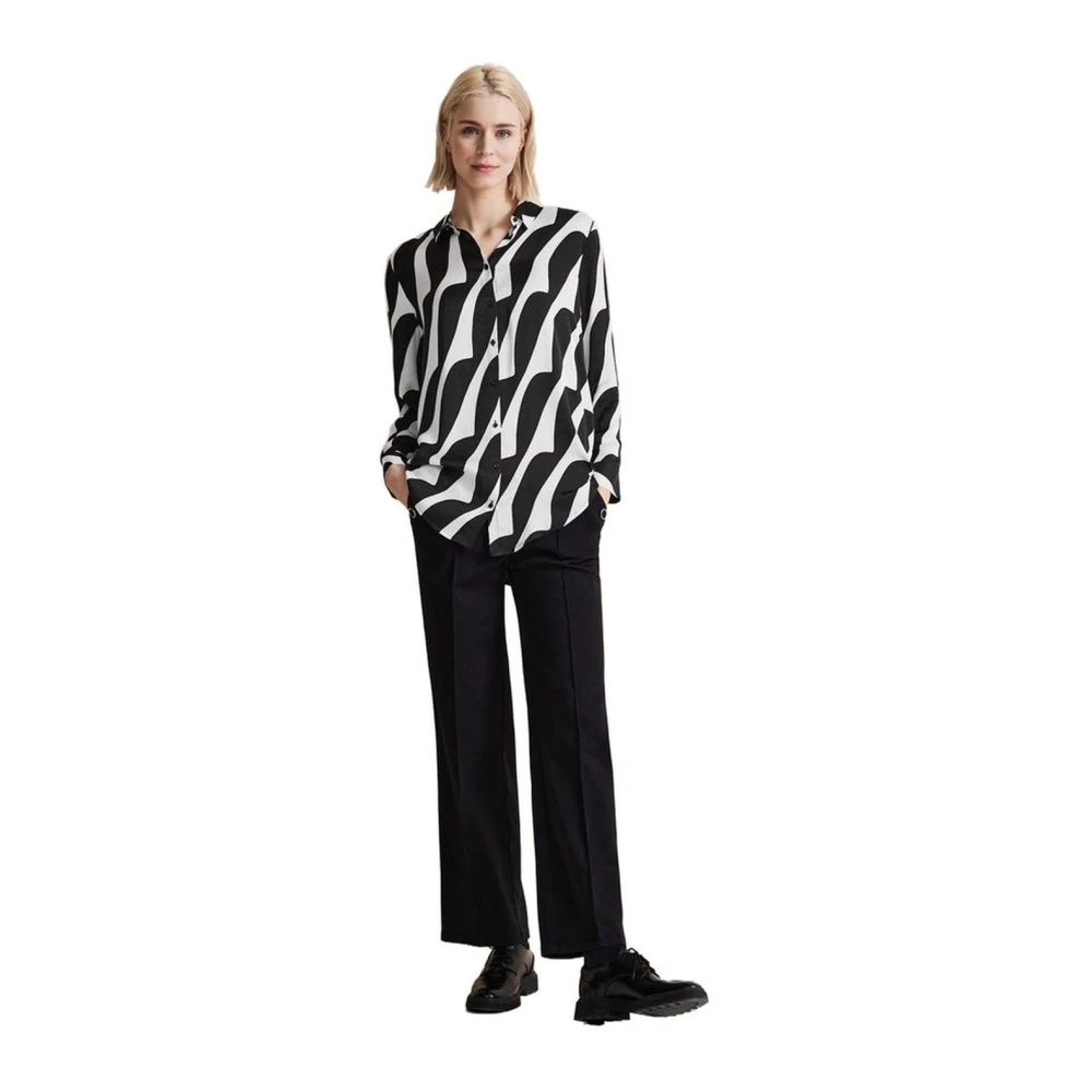 Street One Monochrome Abstract Print Blouse met Lange Mouwen Black Dames
