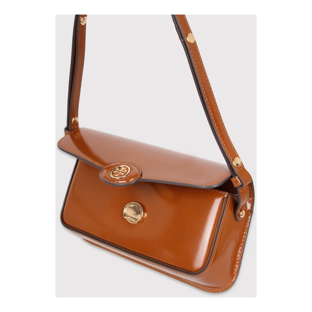 TORY BURCH Geborsteld leren schoudertas Brown Dames