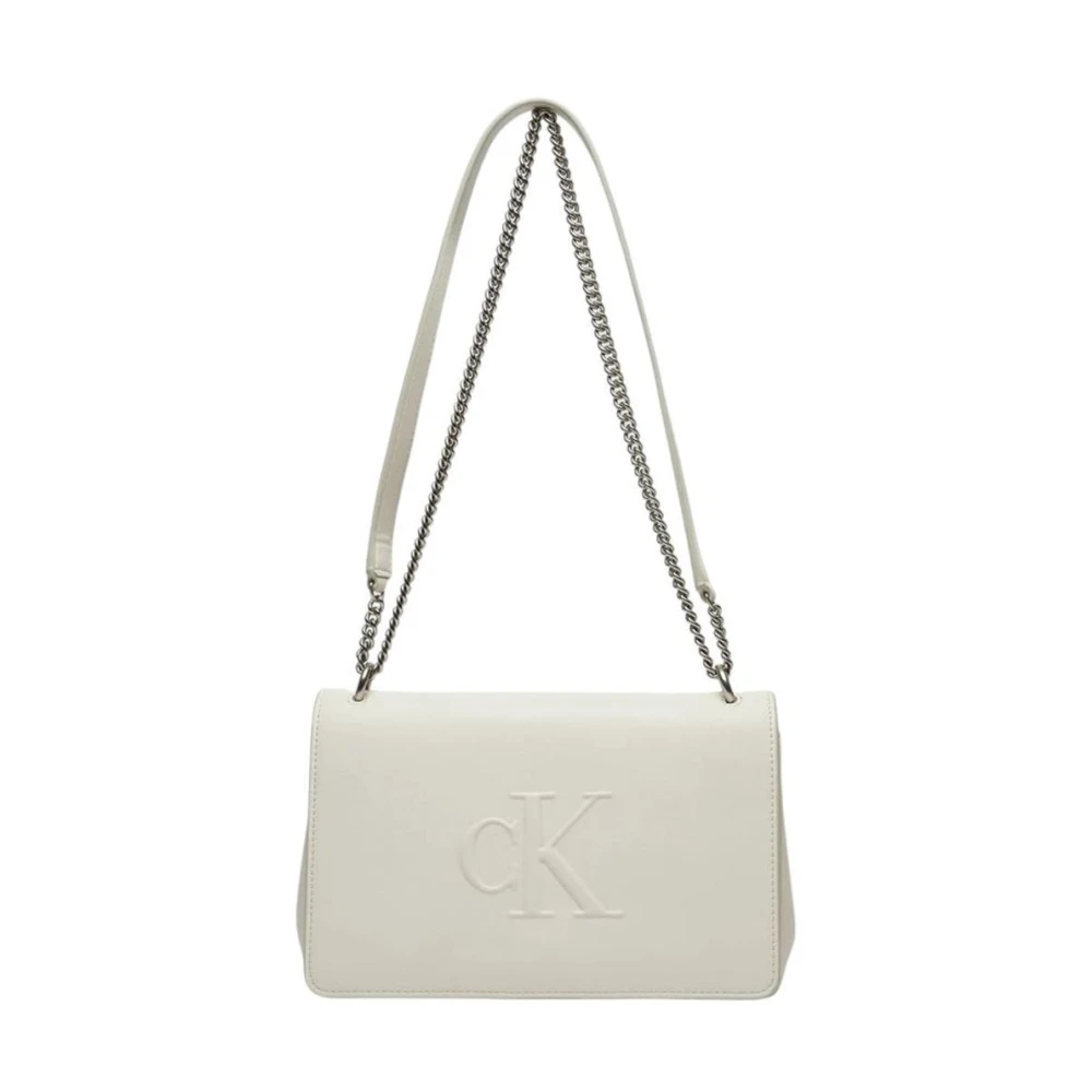 Calvin Klein Gesculpteerde Flap Handtas met Grote Opbergruimte Beige Dames