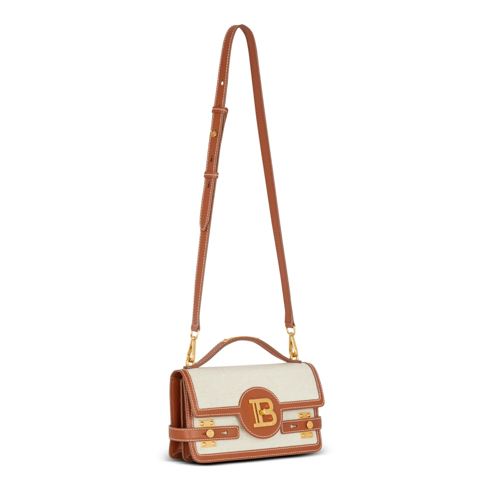Balmain B-Buzz 24 canvas en leren tas Beige Dames