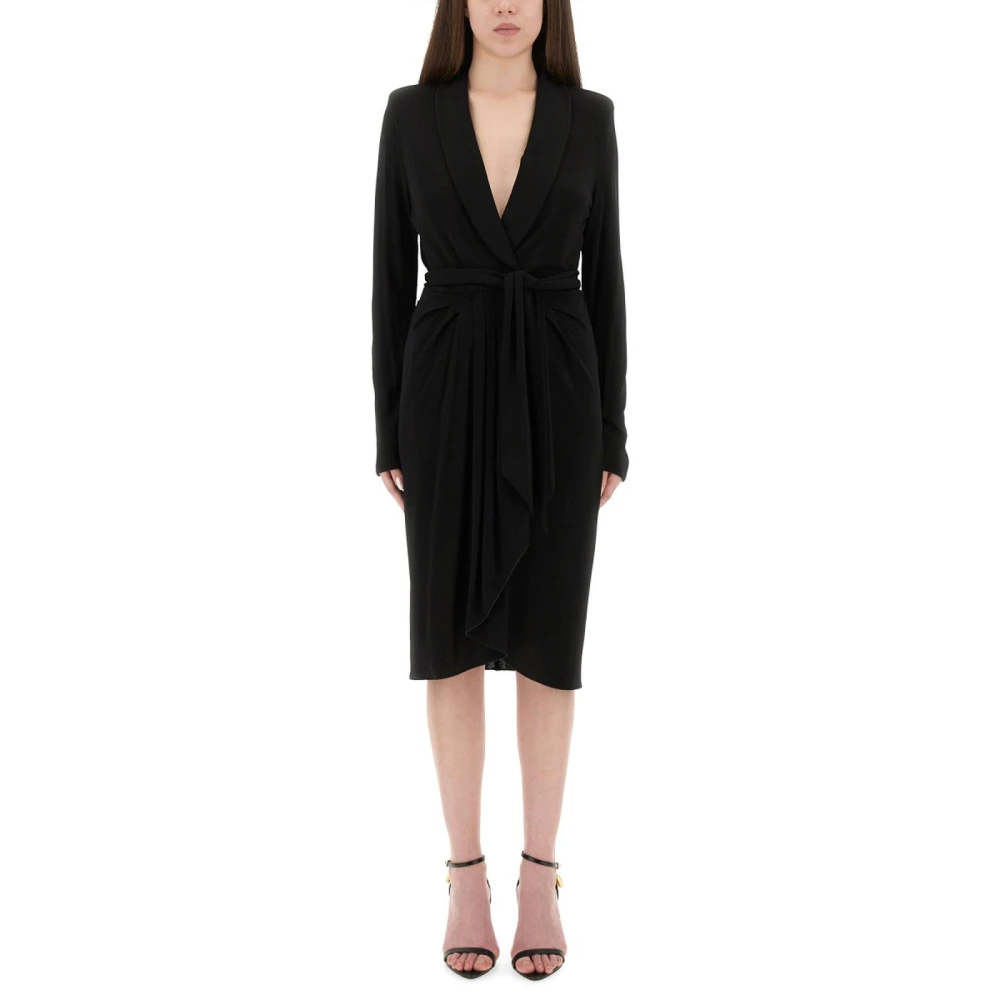 Tom Ford Vrouw Zwart Kleedjes Dames, S, Long Sleeve Wrap Dress