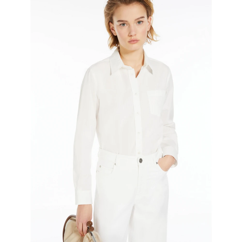 Max Mara Witte Gestreepte Katoenen Overhemd White Dames